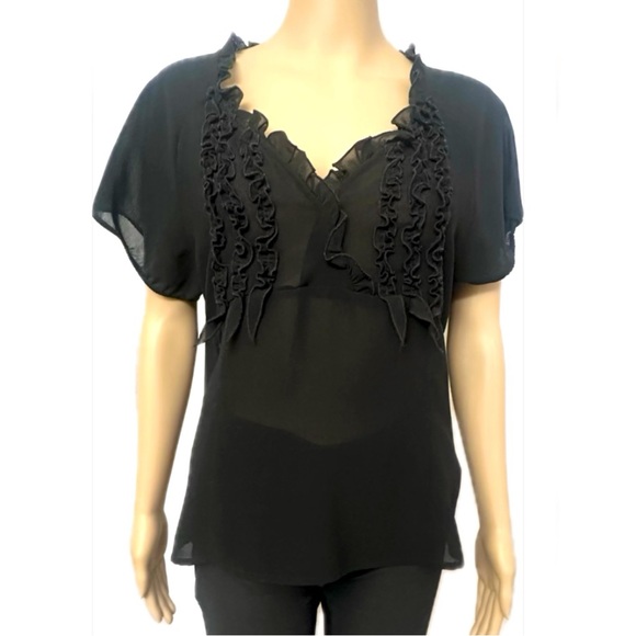 Oscar de la Renta Black Ruffled Blouse - Picture 1 of 5